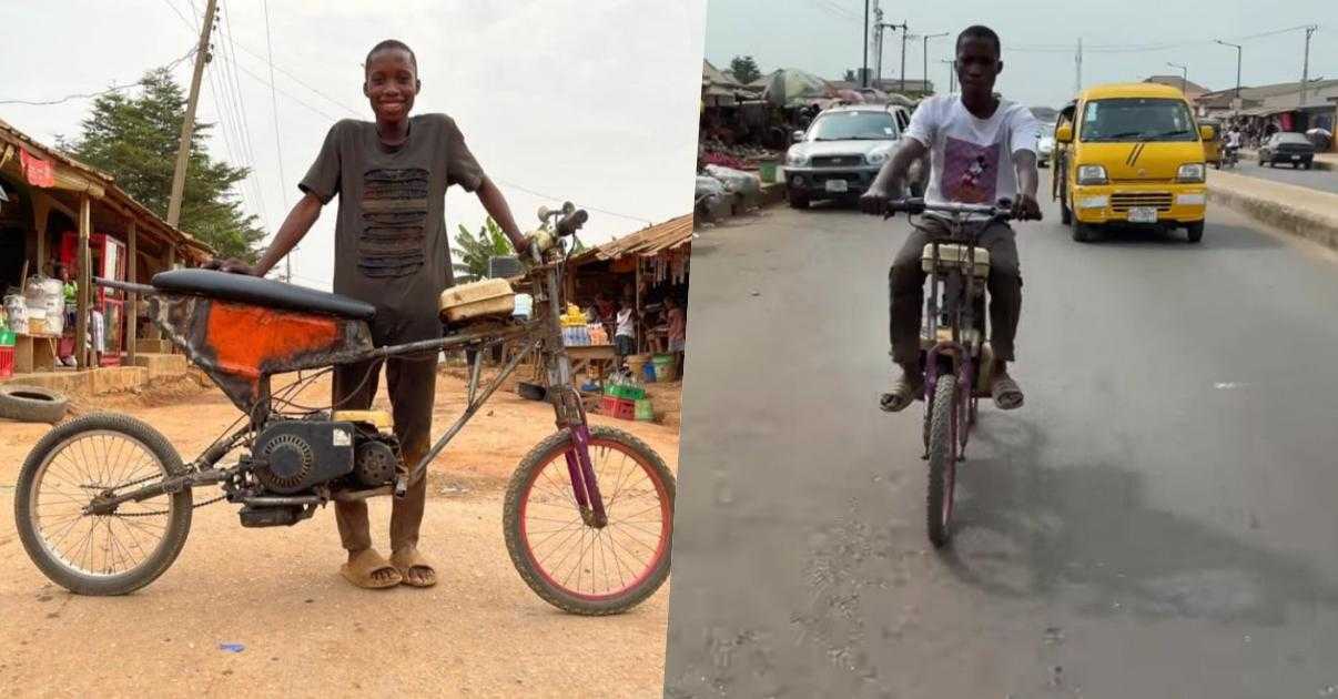 Talented boy converts bicycle to a motorbike, reveals amount it cost to complete (Video)