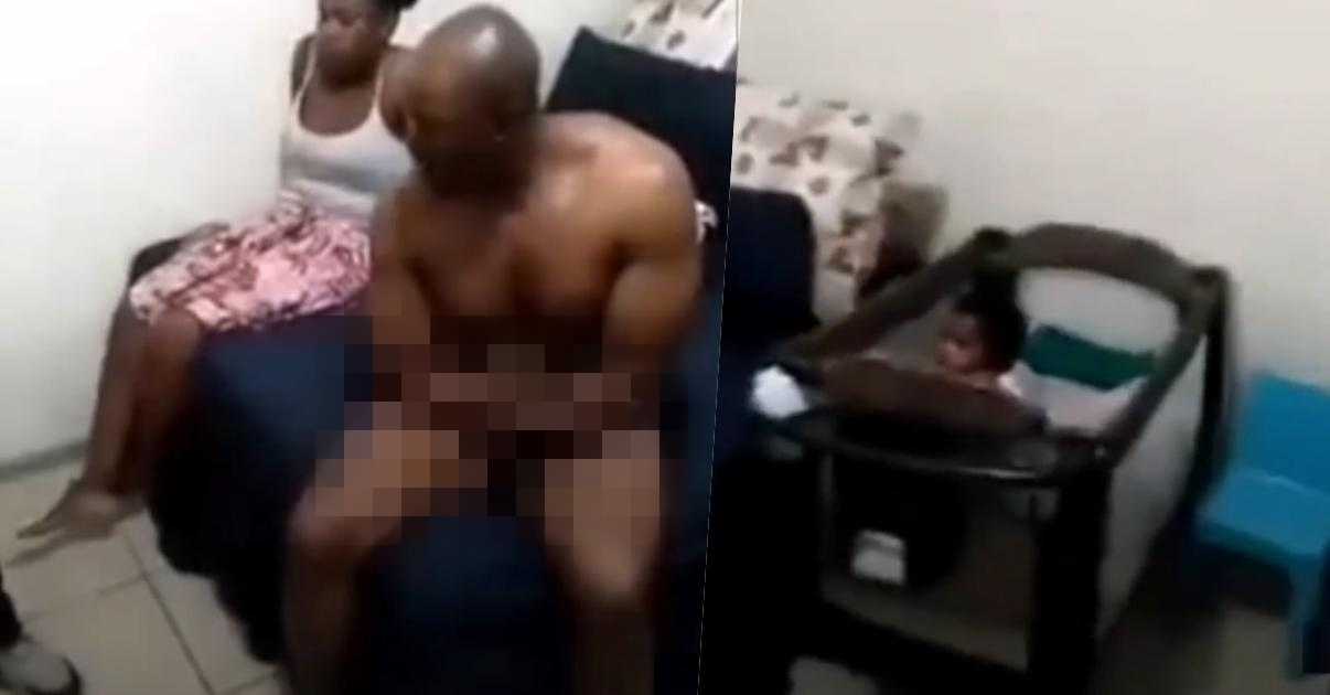 Husband catches wife fornicating with another man while child watches (Video)