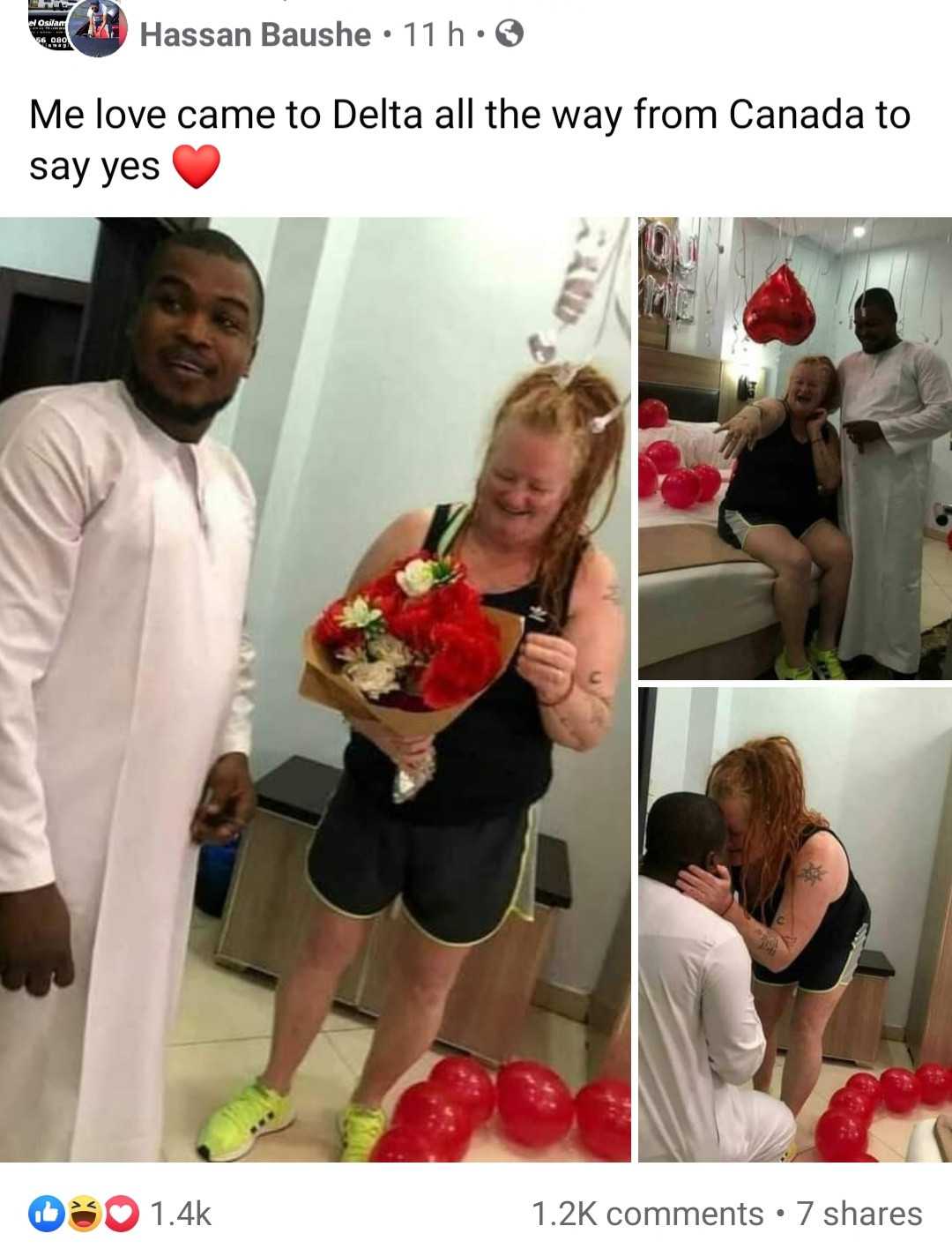 "All the way from Canada to say yes" - Man rejoices as older White lover accepts his proposal in Delta
