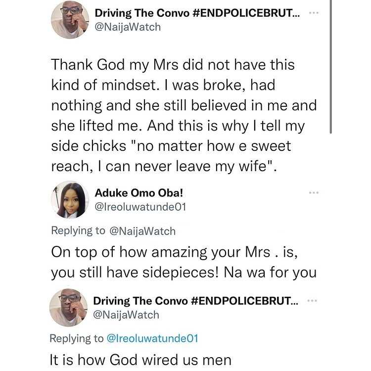 "I tell my side chicks, no matter how e sweet reach, I can never leave my wife" - Man says as he praises wife
