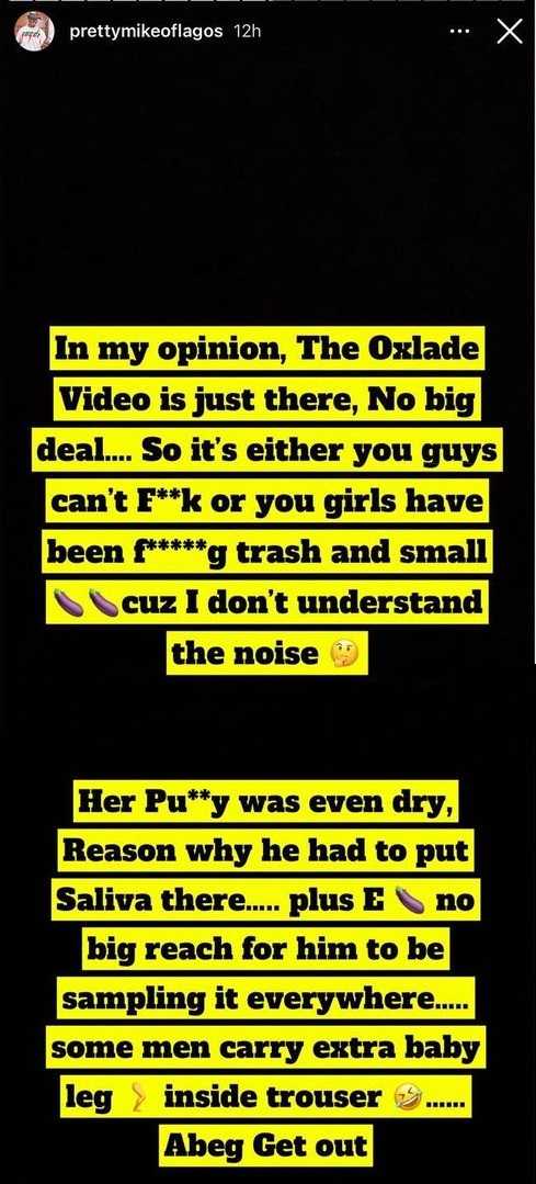 "Oxlade's leaked tape is no big deal" - Pretty Mike says, mocks singer's small third leg