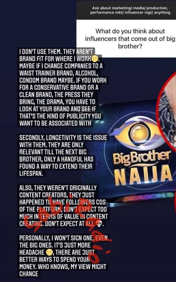 BBNaija housemates are waste of money when it comes to brand influence - Marketing expert reveals reasons