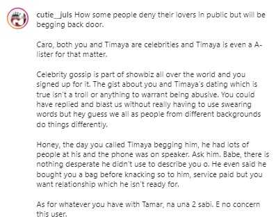 "Na Timaya himself dey run the gist for town" - Caroline Danjuma receives clarity on rumored affair with singer