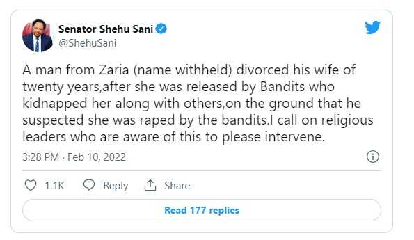 Man divorces wife of twenty years over suspicion of being abused by bandits who kidnapped her