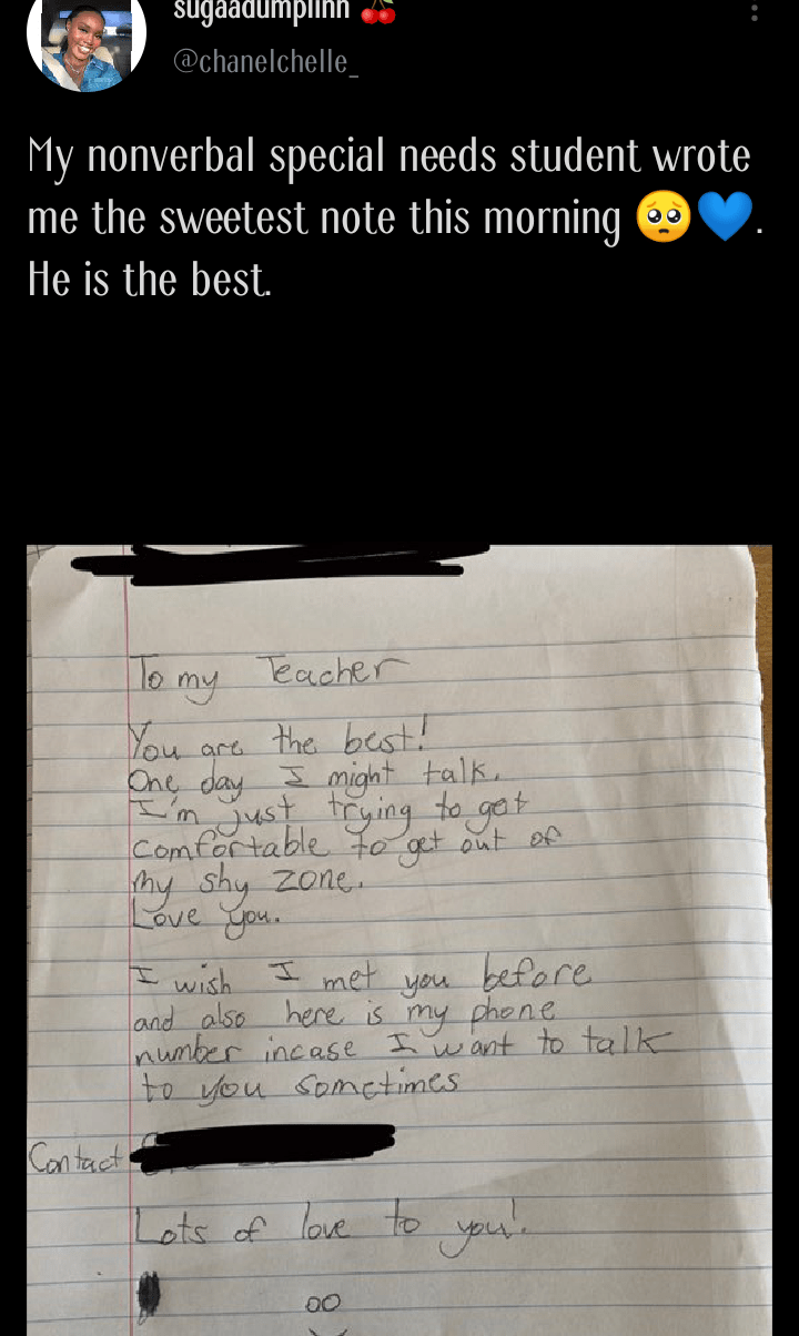 Teacher note male student