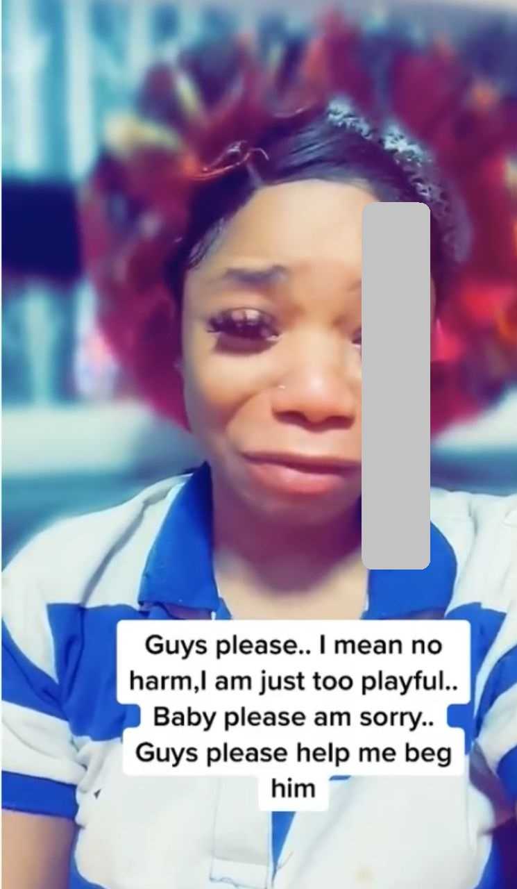 Lady tenders public apology to boyfriend after getting blocked following viral video of him on 'monkey filter' (Video)