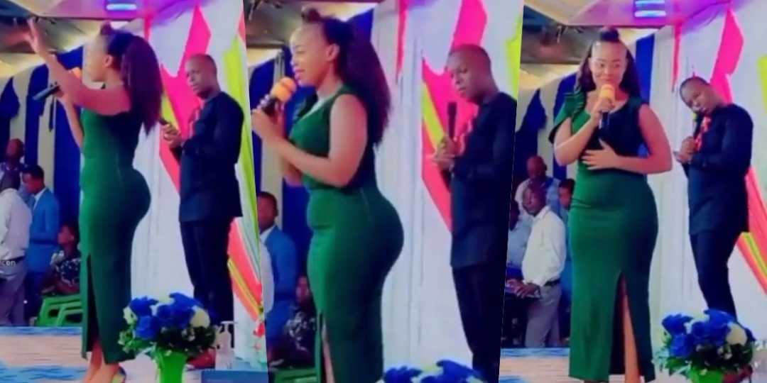Moment pastor stares in wonder at curvy female congregation without letting go (Video)