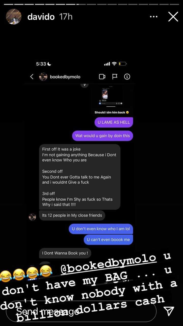 Davido, backed by fans, drags international promoter for leaking DM of supposed admirer 