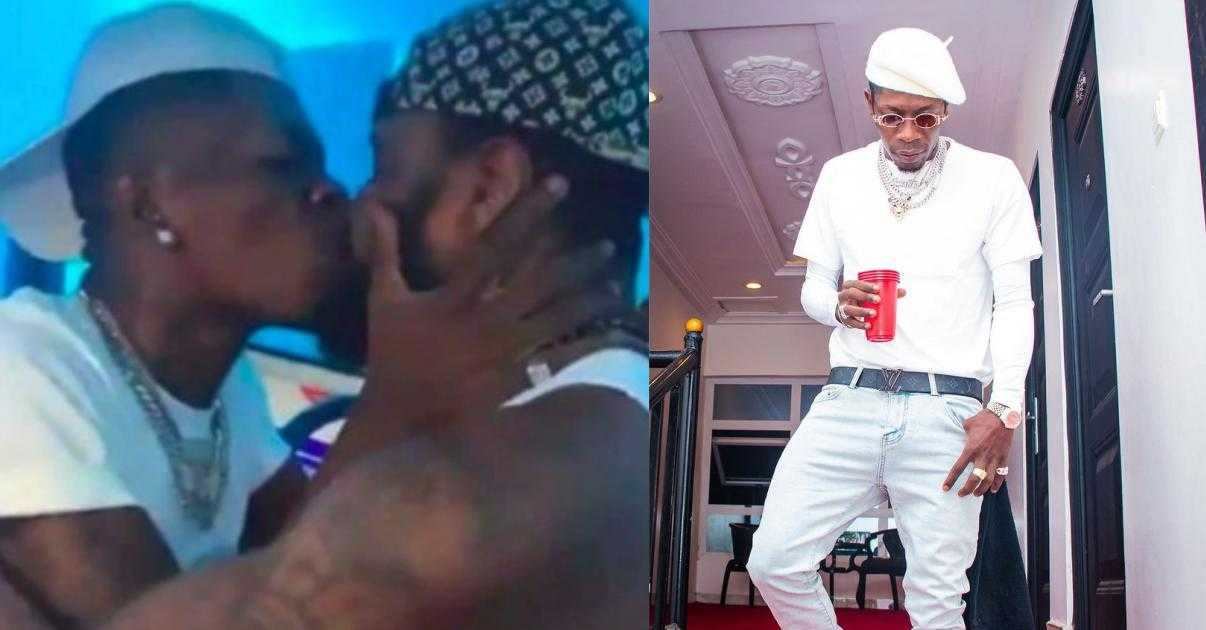 Shatta Wale reacts to backlash of kissing his male bodyguard (Video)