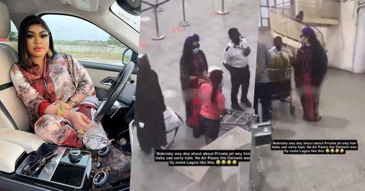 Bobrisky mocked for returning on a commercial flight after flying private jet to Abuja (Video)