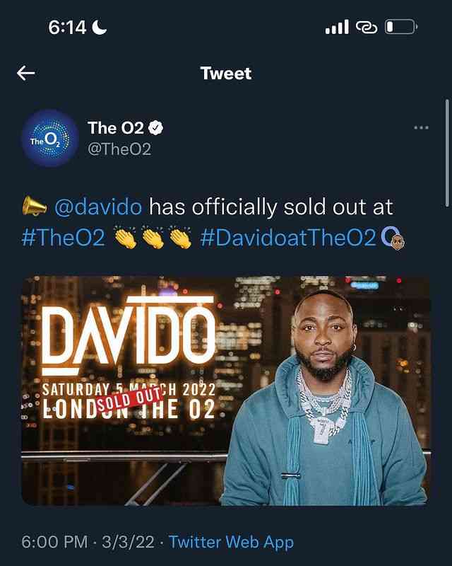 Davido sells out concert at London’s O2 Arena