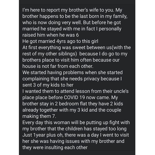 Sister-in-law seeks advice on how to evict brother's wife over complaints of catering for five kids belonging to family members