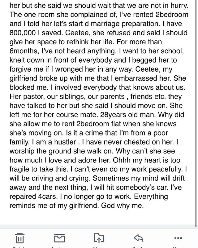 "Is it a crime that I am poor" - Man breaks down in tears after being dumped by girlfriend of 8 years
