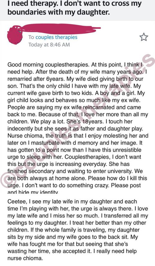 "I have an irresistible urge to sleep with my child" - Man cries out over daughter's resemblance with late wife