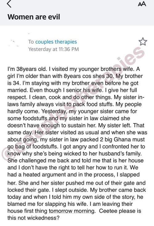 38-year-old man living with younger brother rages after engages wife in fight over foodstuff