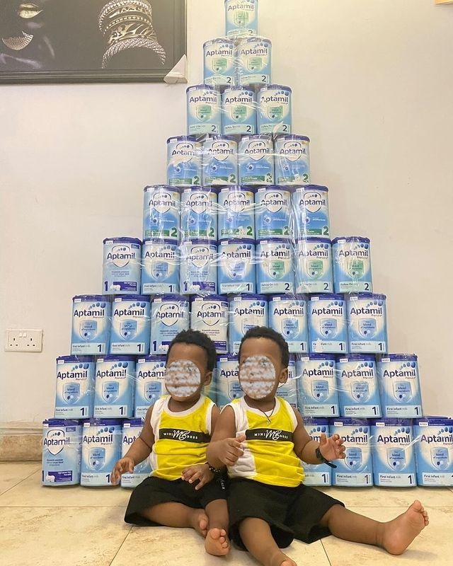 “I like it raw, shey you dey see so" - Reactions as nursing mother shows off food consumed by twins in seven months