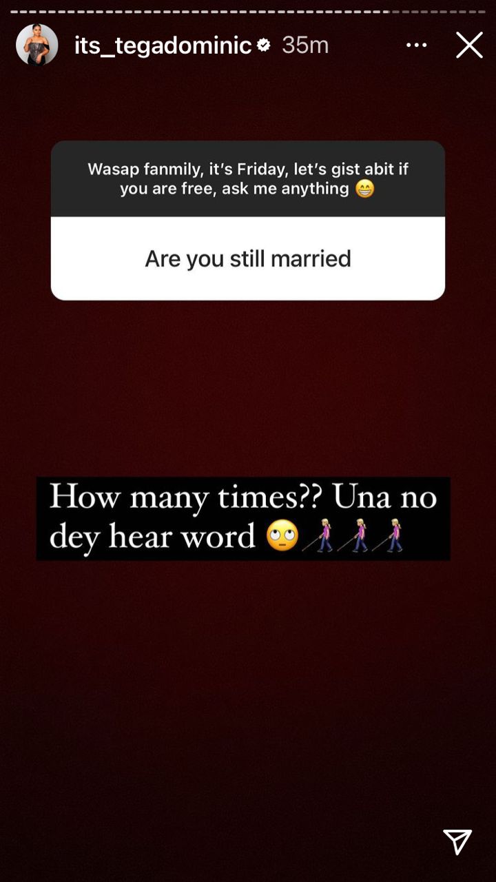 "My marriage ended since 2020" - BBNaija Tega reveals