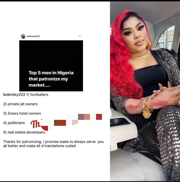 Reactions as Bobrisky finally releases list of men 'patronizing her market'