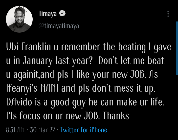 Timaya beating ubi Franklin