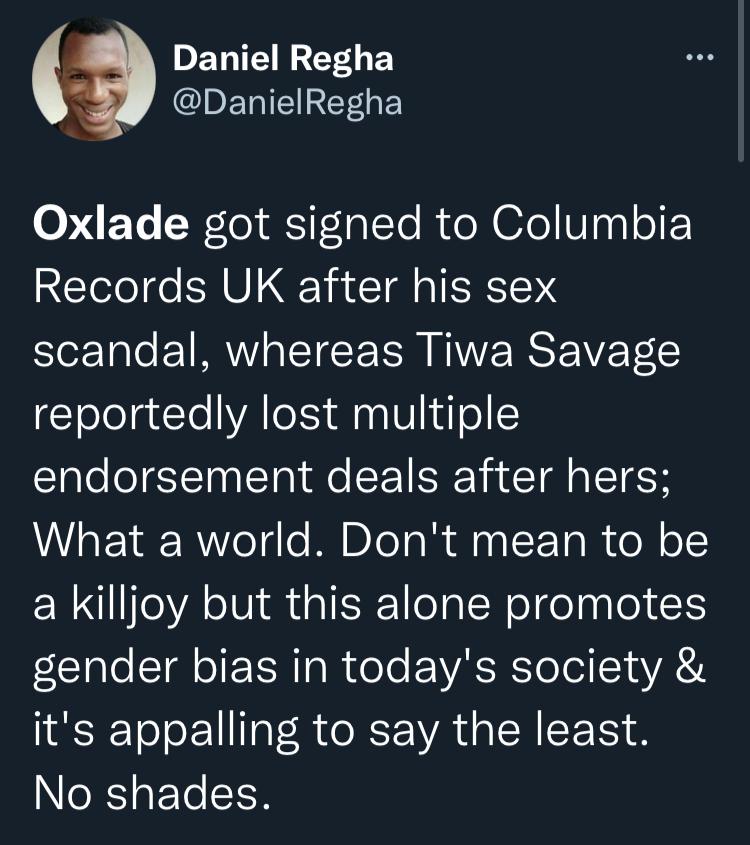 "Oxlade got signed to UK record label while Tiwa Savage lost multiple endorsement" - Twitter user compares consequences of singers leaked tapes