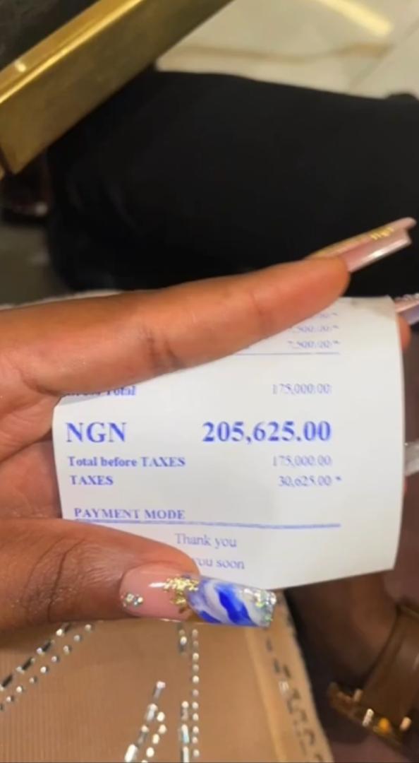 Lady calls out Lagos restaurant after being charged N30K tax on food worth N175K (Video)