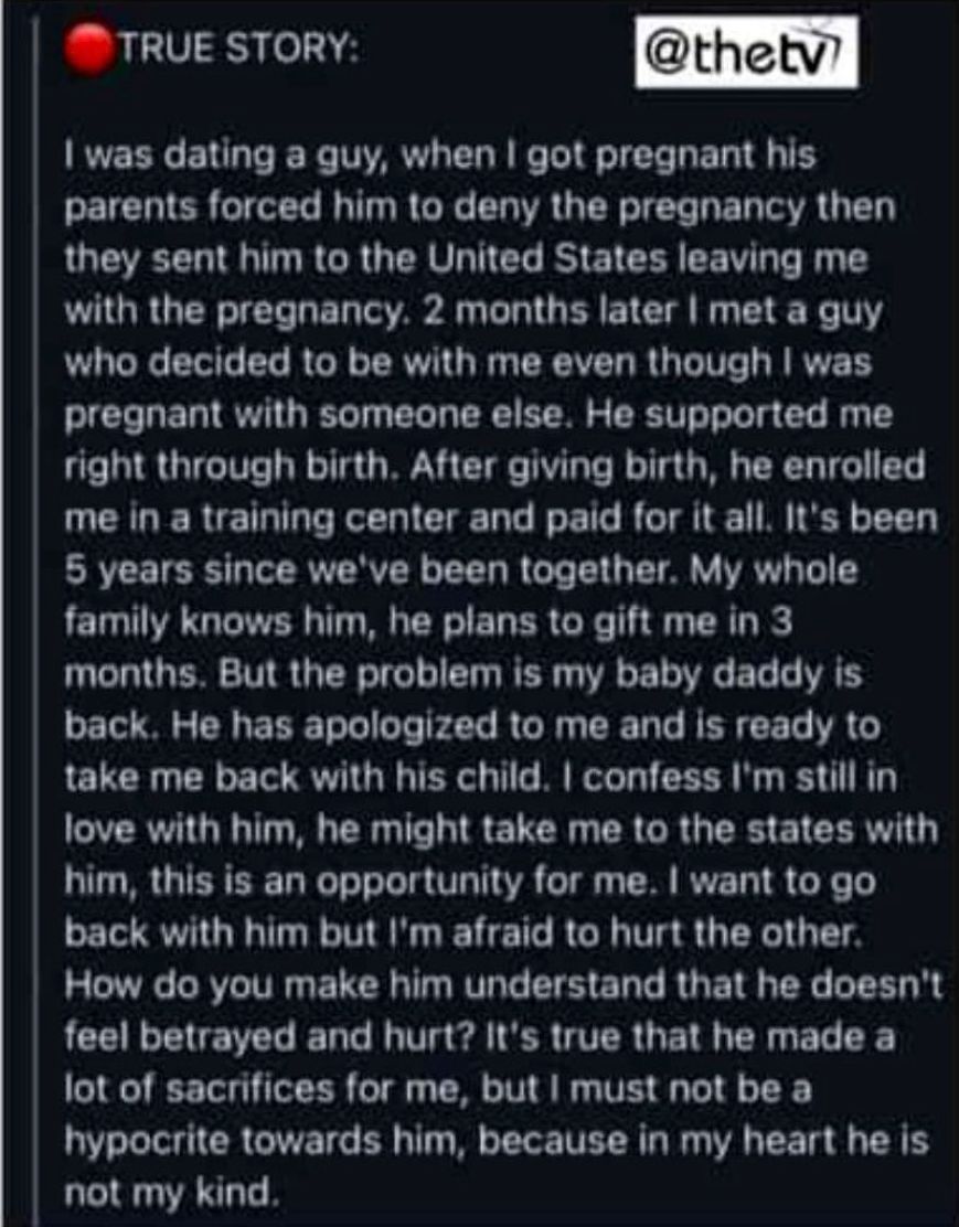 Lady seeks advise as she sets to dump man who catered for her and her child to be with ex that abandoned them for five years