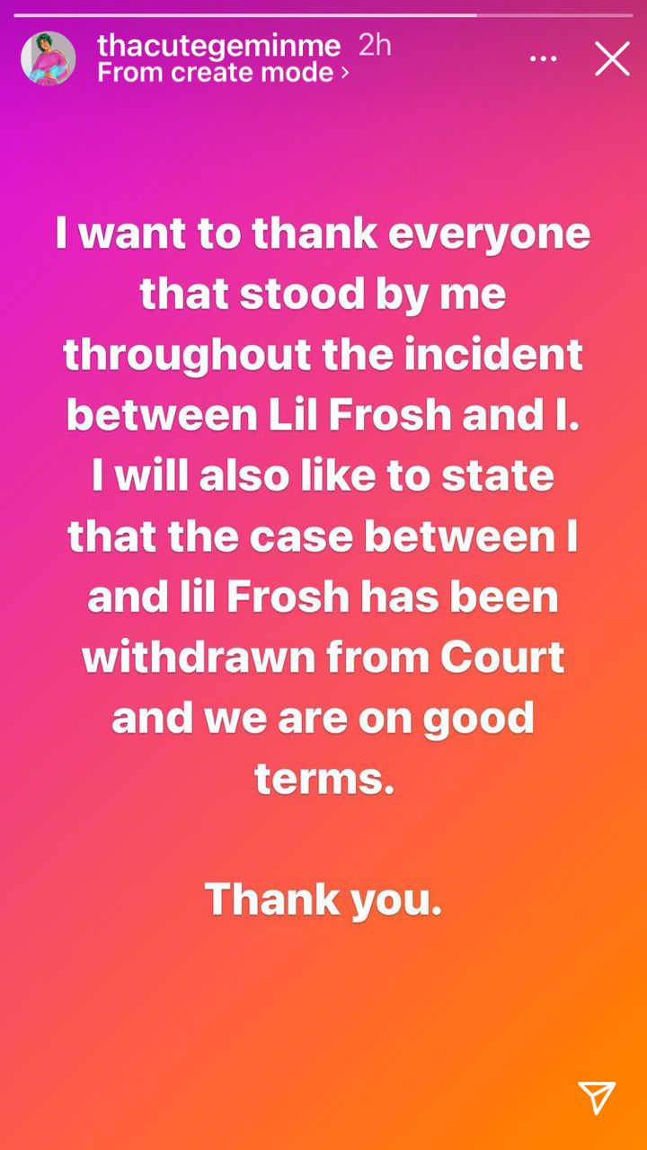 Assault charges against Lil frosh withdrawn from court as both parties reconcile