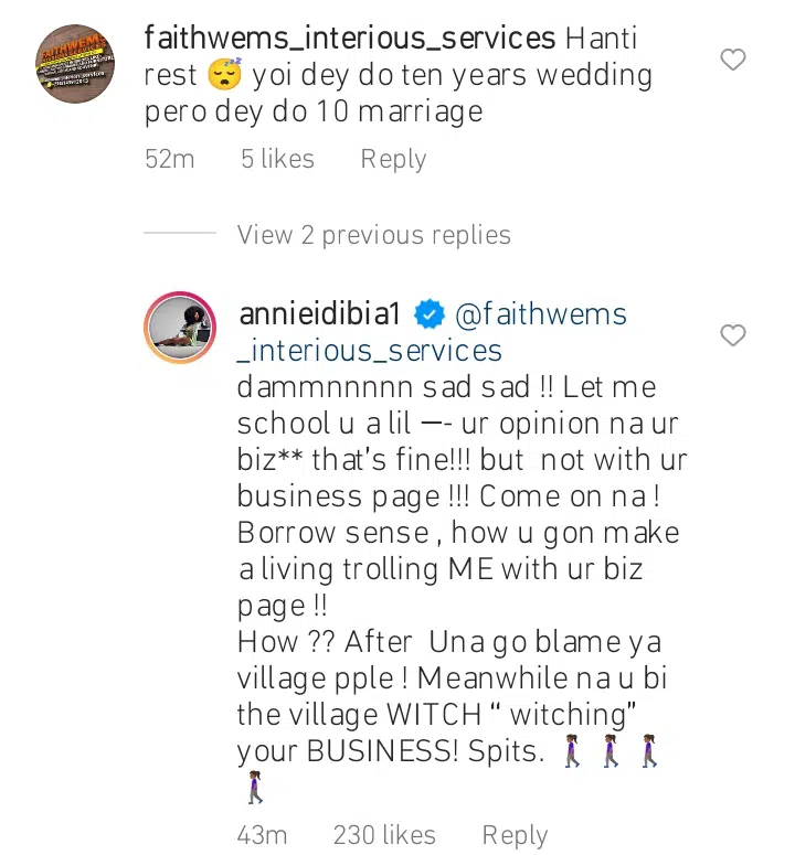 Annie Idibia slams troll who condemned her for flaunting 'wedding' unlike baby mama, Pero