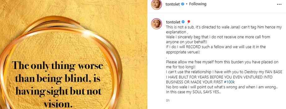 "I can't have you destroy the fanbase I built for years" - Tonto Dikeh continues to drag former colleague, Wale Jana