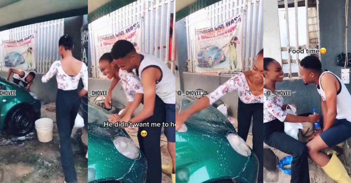 Lady surprises boyfriend with romantic gesture at work (Video)