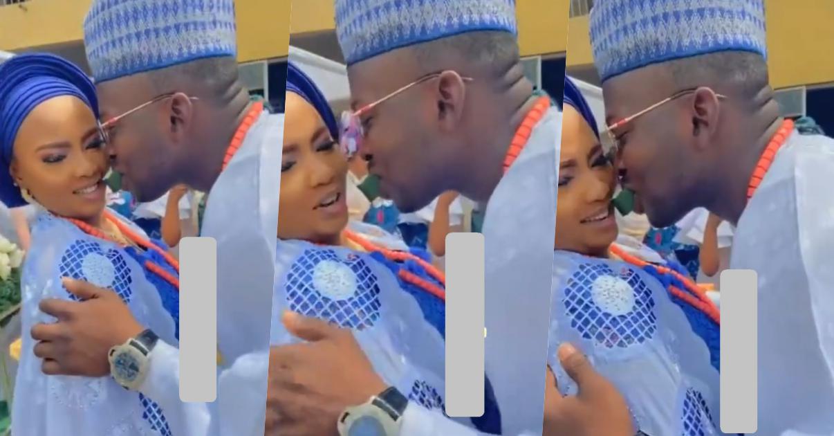 "This one don marry wrong wife" - Reactions trail wedding of lady who expressed discomfort at exchanging cake mouth-to-mouth with husband (Video)