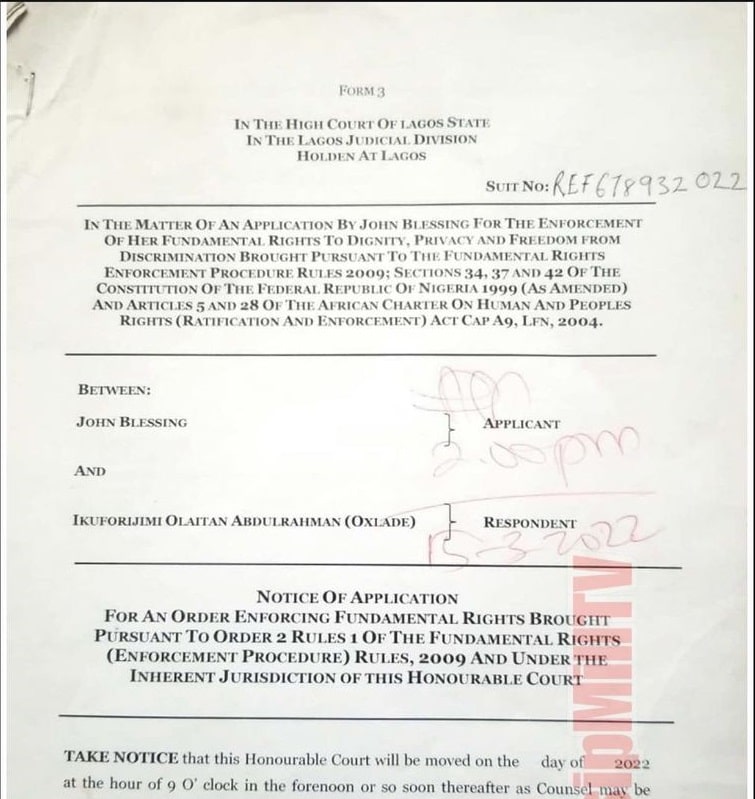 Lady in Oxlade's leaked video files defamation lawsuit against singer