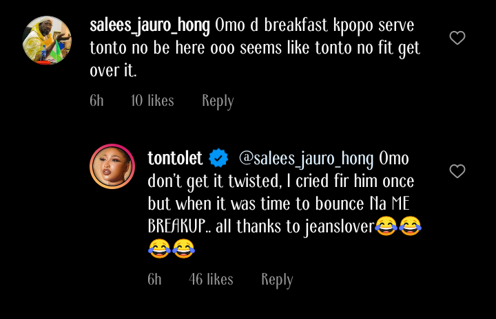 Tonto Dikeh replies IG user who said she's unable to 'get over the breakfast she was served by Kpokpogri'