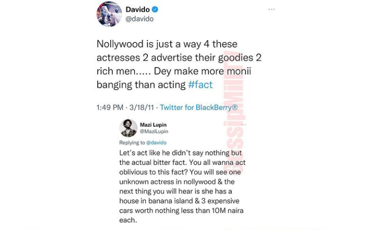 Davido Nollywood actresses tweet 