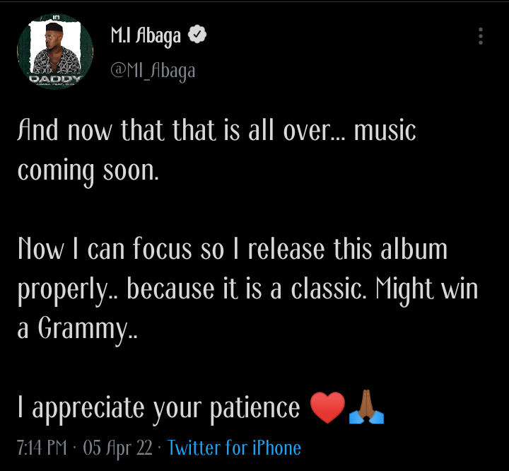 M.i Abaga Grammy album 