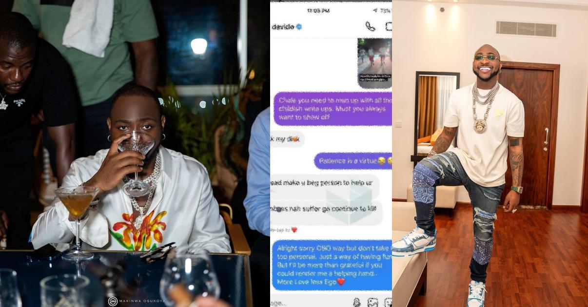 Davido engages troll in heated exchange over 'childish write-up and show off'