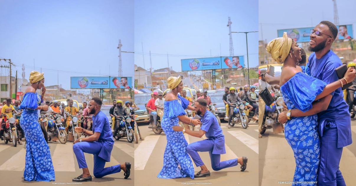 Man proposes to girlfriend in the middle of the road in Ibadan (Video)