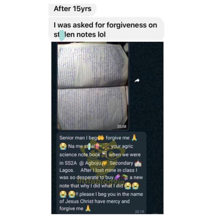 Man contacts his classmate to beg for forgiveness for stealing his notebook 15 years years ago