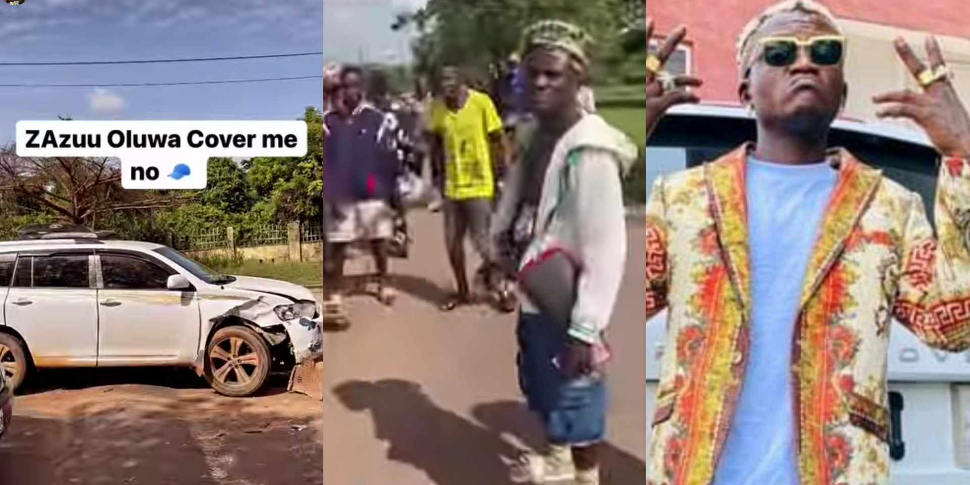 "Oluwa cover me, they want to kill a superstar!" - Portable exclaims as he escapes death in brutal car crash [video]