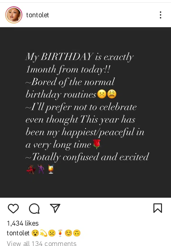 Why Tonto dikeh is not celebrating her birthday