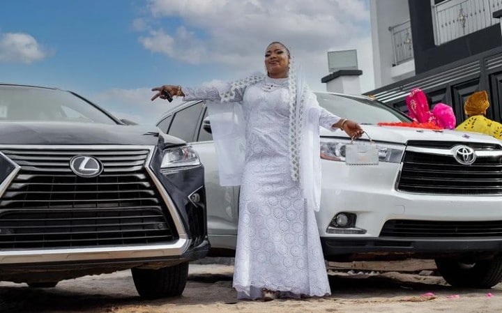 Laide Bakare acquires two luxury car; says it's her compensation for years of hard work [Photos]