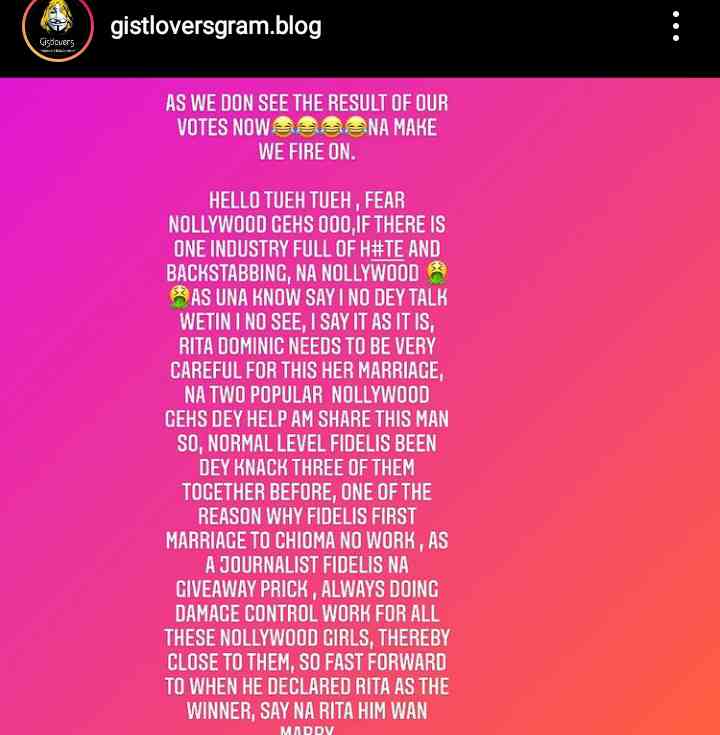 Rita Dominic fidelis cheating