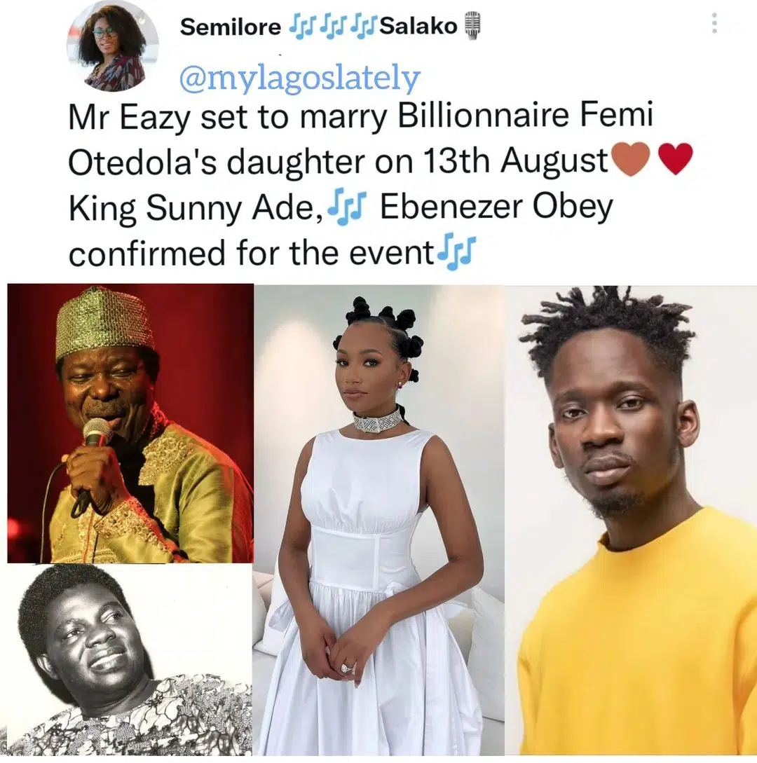 Mr eazi Temi wedding date 