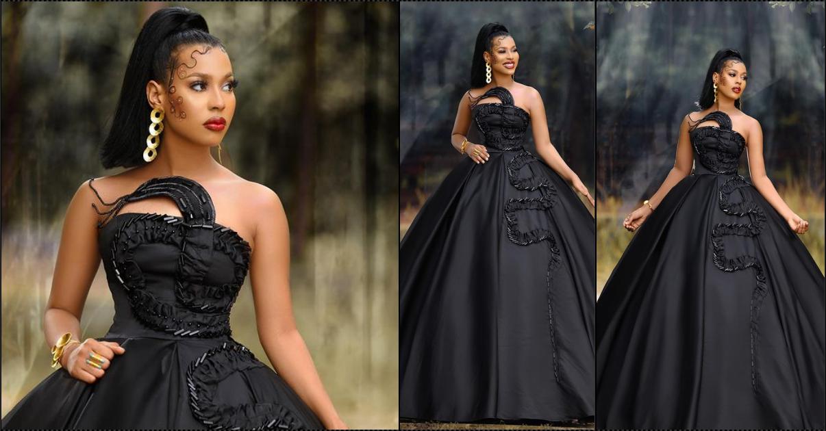 Nini stuns in black as she marks 28th birthday