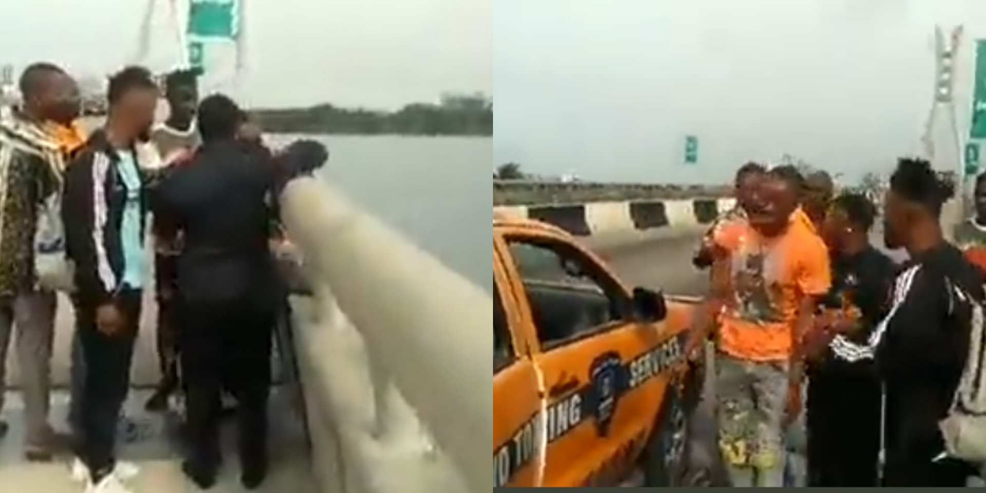 "You're a man, your future is bright" - Passersby encourage man as they stop him from committing suicide on Lekki-Ikoyi Link Bridge [Video]