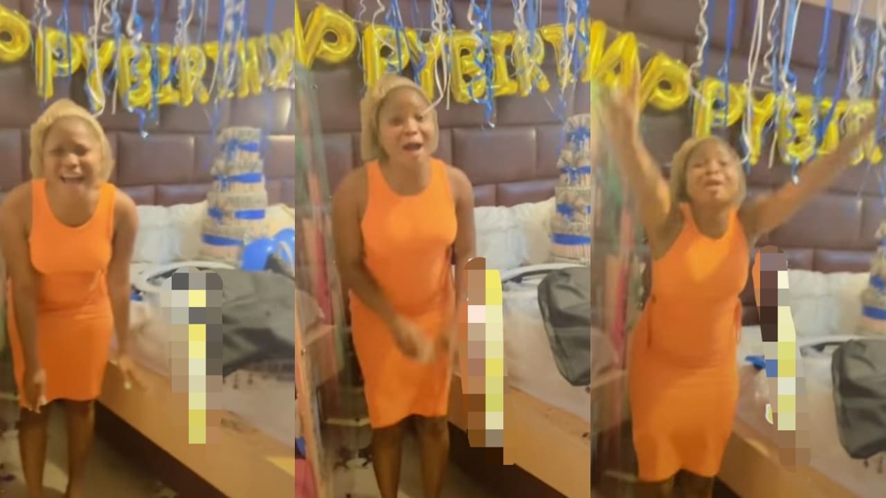 “Ogun kee all my ex” – Lady jumps excitedly as her boyfriend surprises her with loads of gift on birthday (Video)