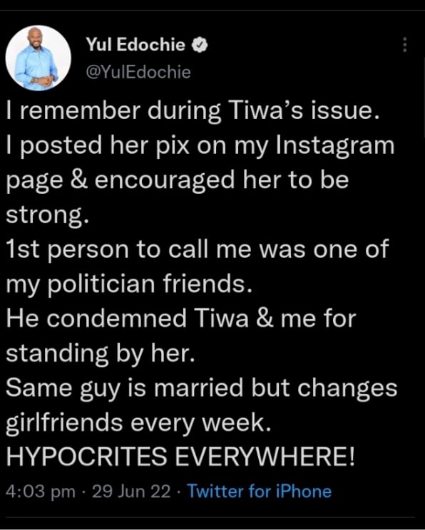 Yul Edochie revisits Tiwa Savage's tape saga, recalls face-off with his politician friend