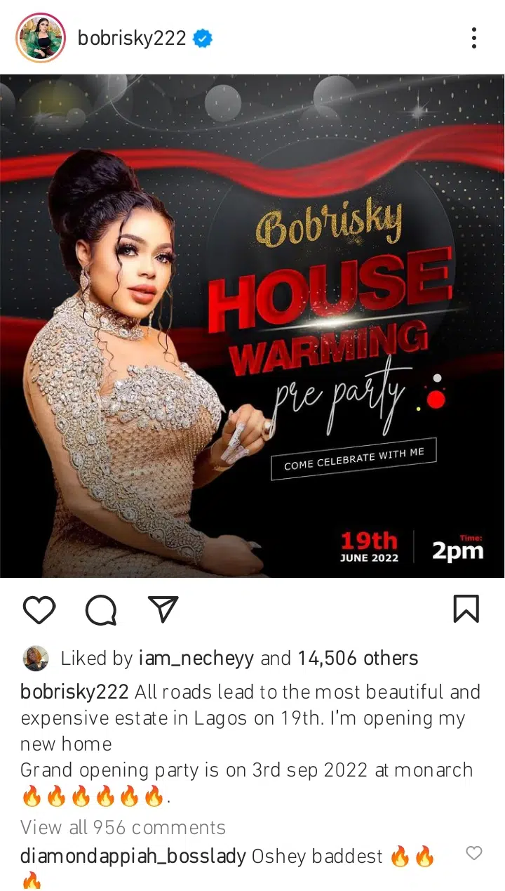Bobrisky housewarming party date