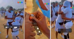 Reactions as female corps member proposes to boyfriend in Orientation camp (Video)