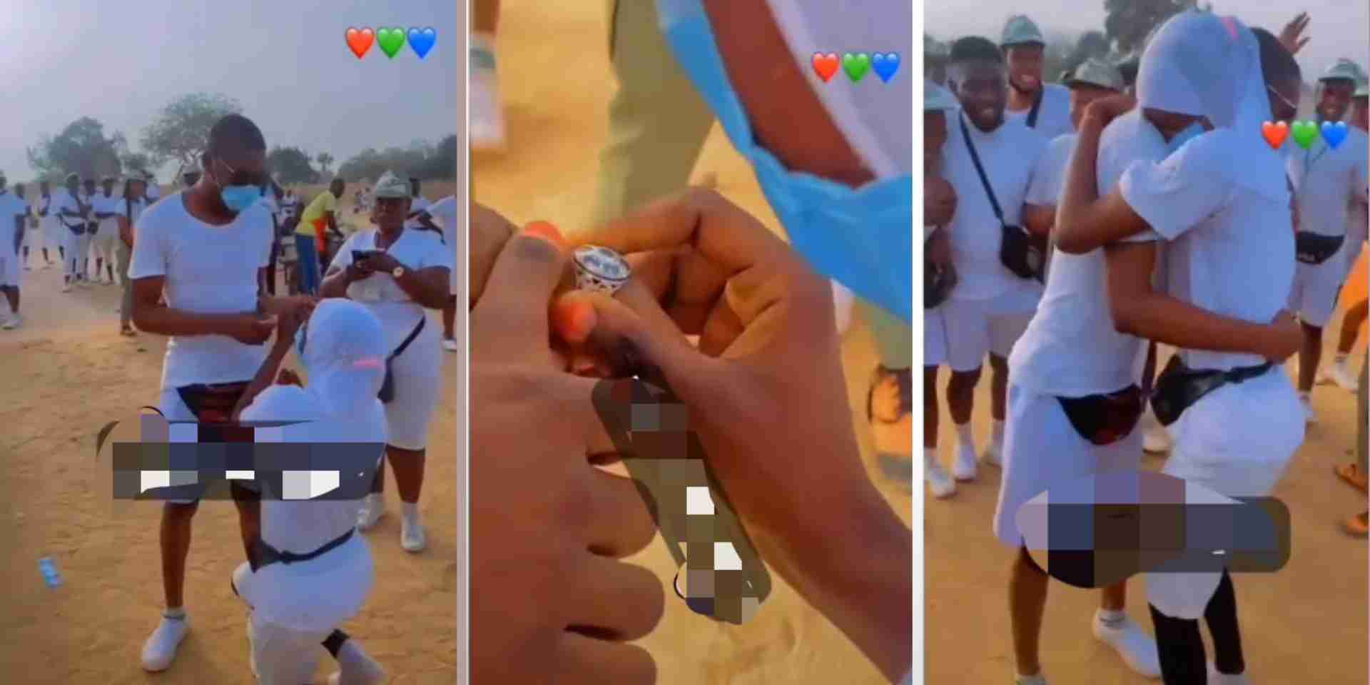 Reactions as female corps member proposes to boyfriend in Orientation camp (Video)